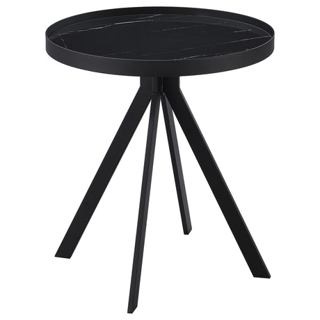 Tampa Furniture Outlet - Coaster - Briggs Round Marble Printed Glass Top End Table Black - 706267