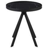 Briggs Round Marble Printed Glass Top End Table Black - Tampa Furniture Outlet
