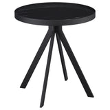 Briggs Round Marble Printed Glass Top End Table Black - Tampa Furniture Outlet