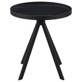 Briggs Round Marble Printed Glass Top End Table Black - Tampa Furniture Outlet