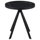 Briggs Round Marble Printed Glass Top End Table Black - Tampa Furniture Outlet