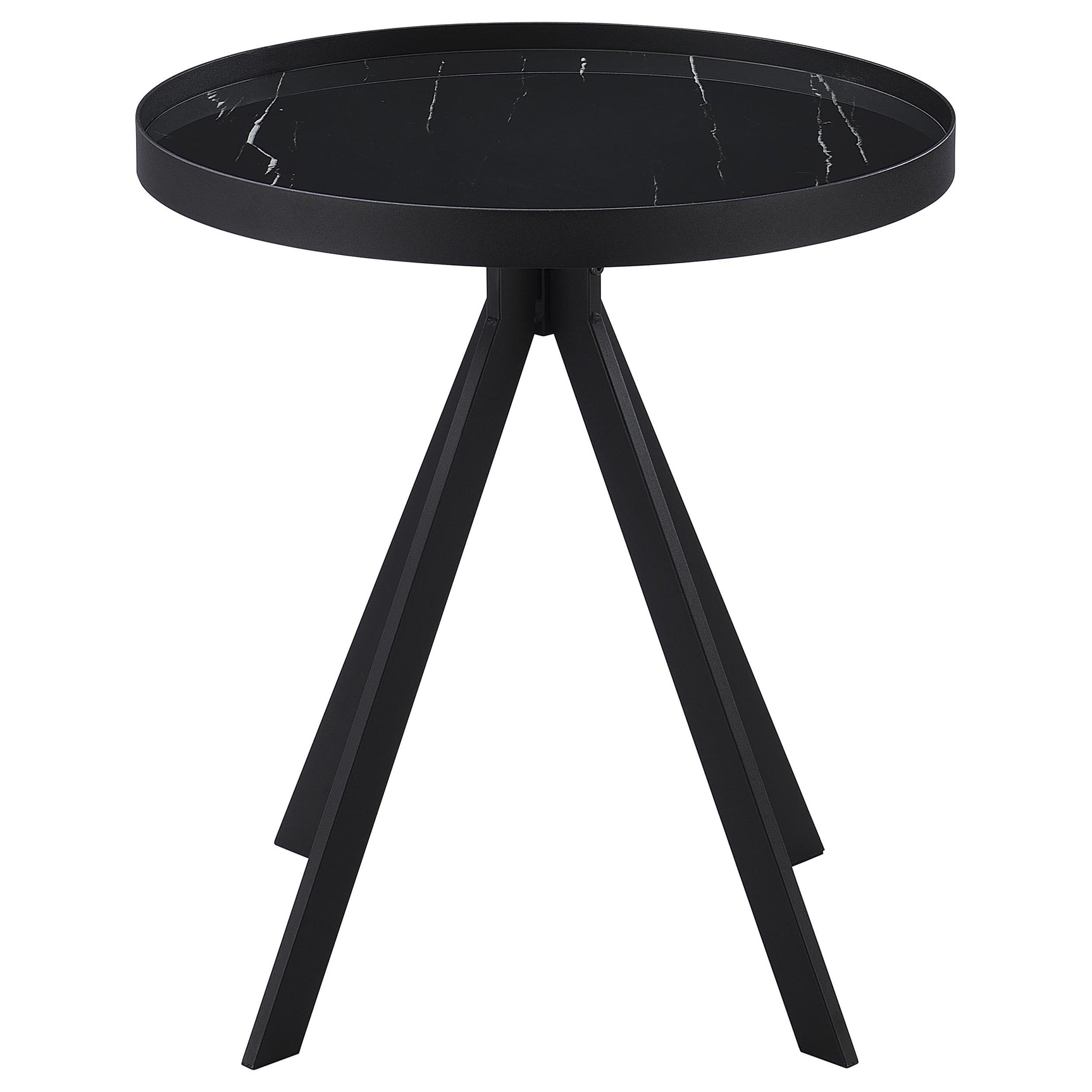 Briggs Round Marble Printed Glass Top End Table Black - Tampa Furniture Outlet