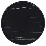 Briggs Round Marble Printed Glass Top End Table Black - Tampa Furniture Outlet