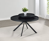 Briggs Round Marble Printed Glass Top Coffee Table Black - Tampa Furniture Outlet