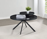 Briggs Round Marble Printed Glass Top Coffee Table Black - Tampa Furniture Outlet