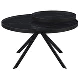 Briggs Round Marble Printed Glass Top Coffee Table Black - Tampa Furniture Outlet