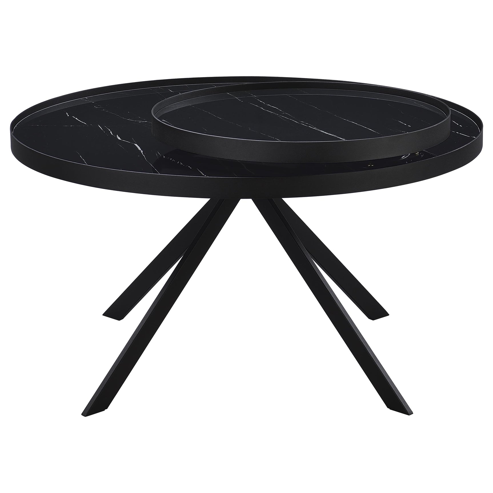Briggs Round Marble Printed Glass Top Coffee Table Black - Tampa Furniture Outlet