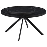 Briggs Round Marble Printed Glass Top Coffee Table Black - Tampa Furniture Outlet