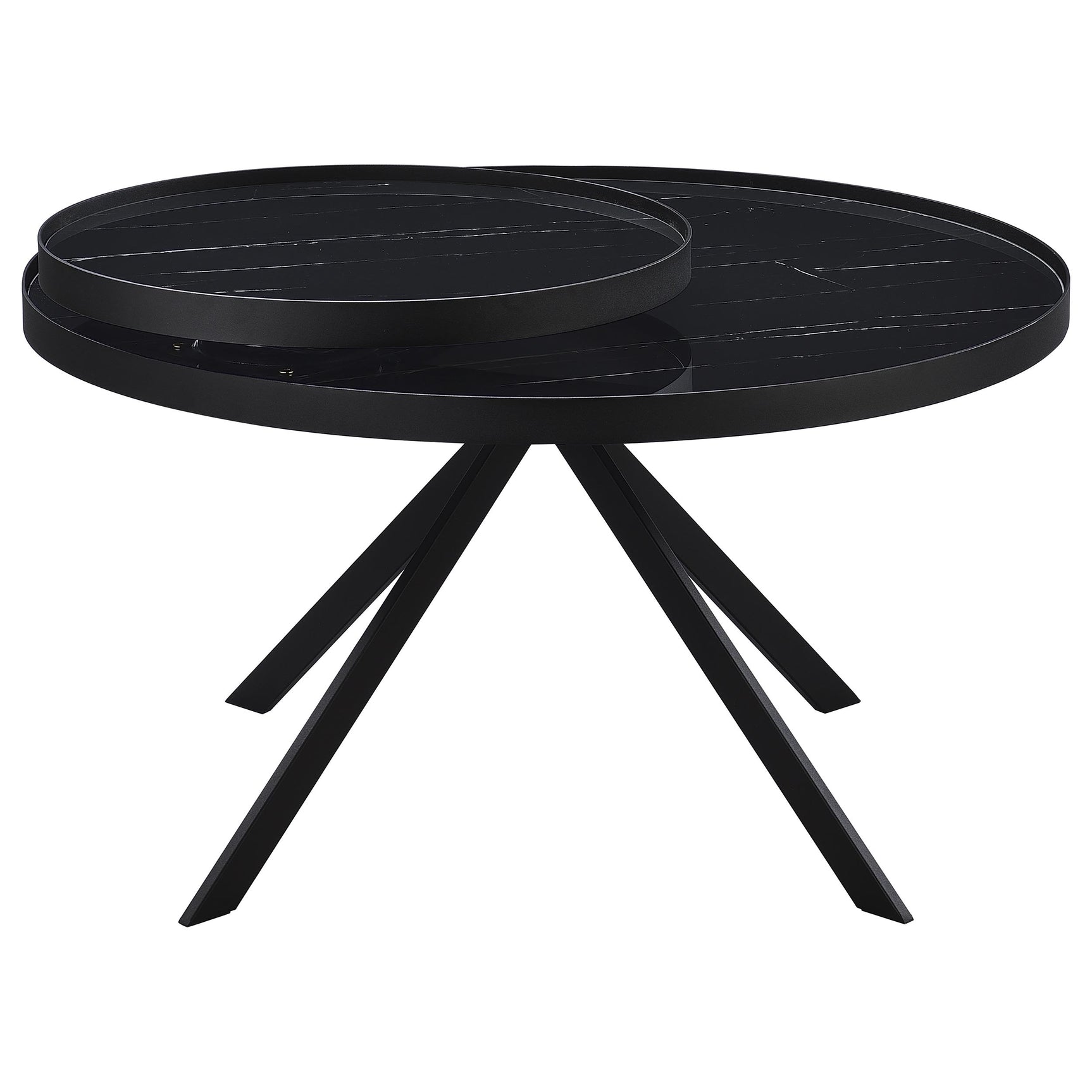 Briggs Round Marble Printed Glass Top Coffee Table Black - Tampa Furniture Outlet