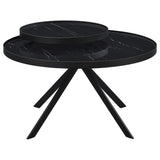 Briggs Round Marble Printed Glass Top Coffee Table Black - Tampa Furniture Outlet