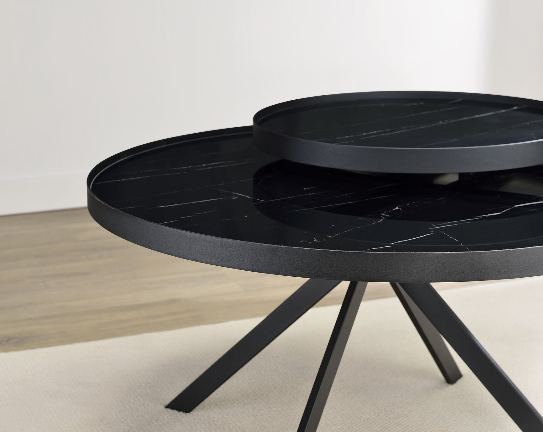 Briggs Round Marble Printed Glass Top Coffee Table Black - Tampa Furniture Outlet