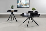 Briggs Round Marble Printed Glass Top Coffee Table Black - Tampa Furniture Outlet