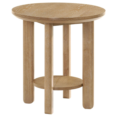 Tampa Furniture Outlet - Coaster - Ottowa Round Wood Side End Table with Shelf Light Oak - 706297