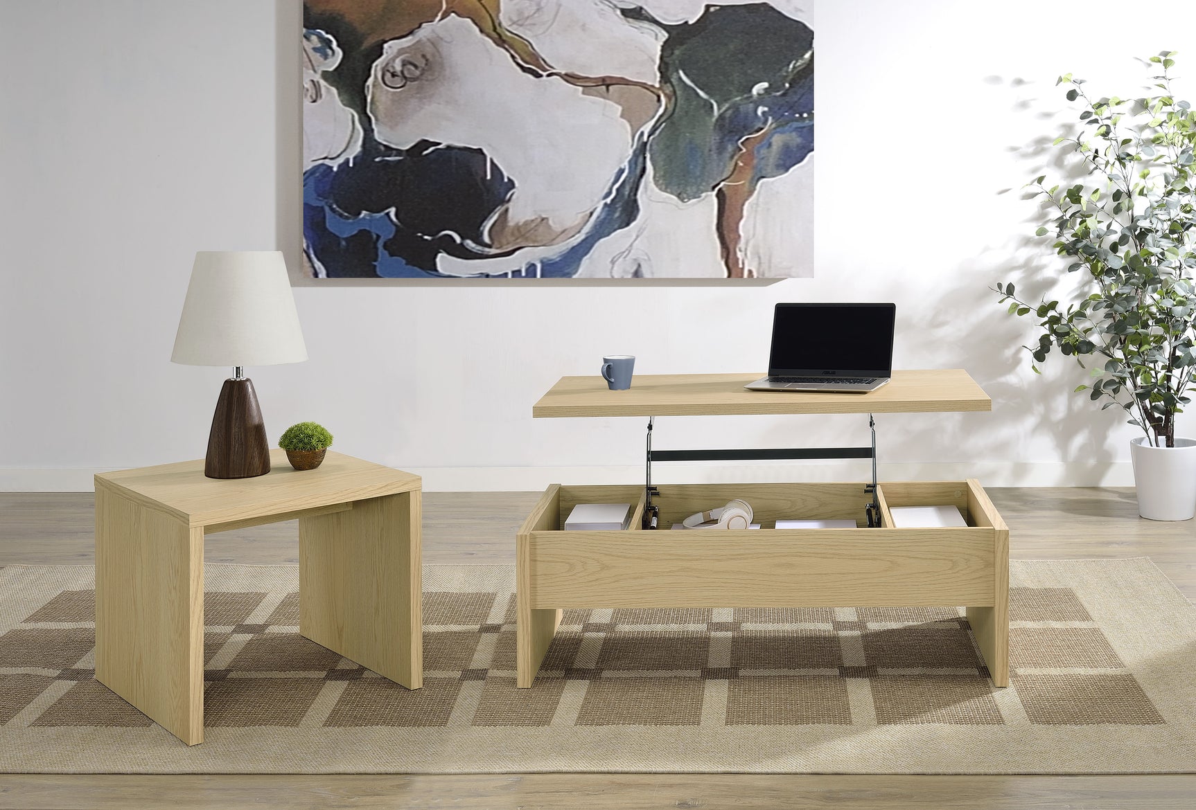Tampa Furniture Outlet - Coaster - Canoga 2-piece Lift Top Cocktail Coffee Table Set Light Oak - 706348-S2