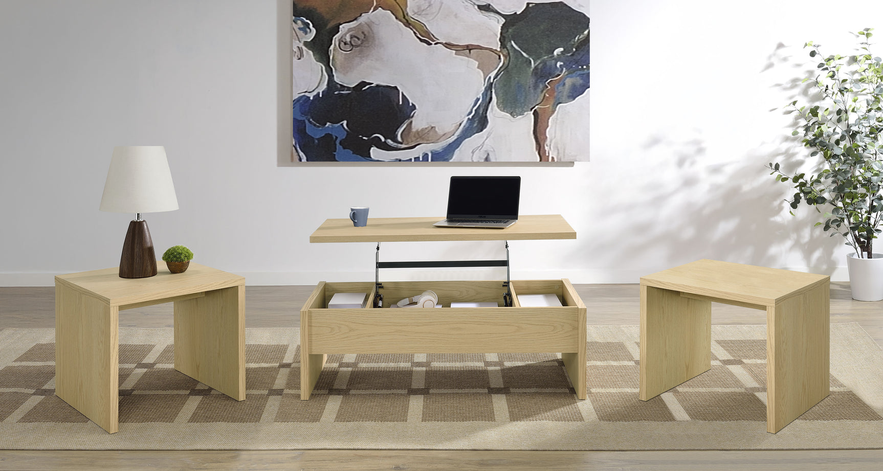 Tampa Furniture Outlet - Coaster - Canoga 3-piece Lift Top Cocktail Coffee Table Set Light Oak - 706348-S3