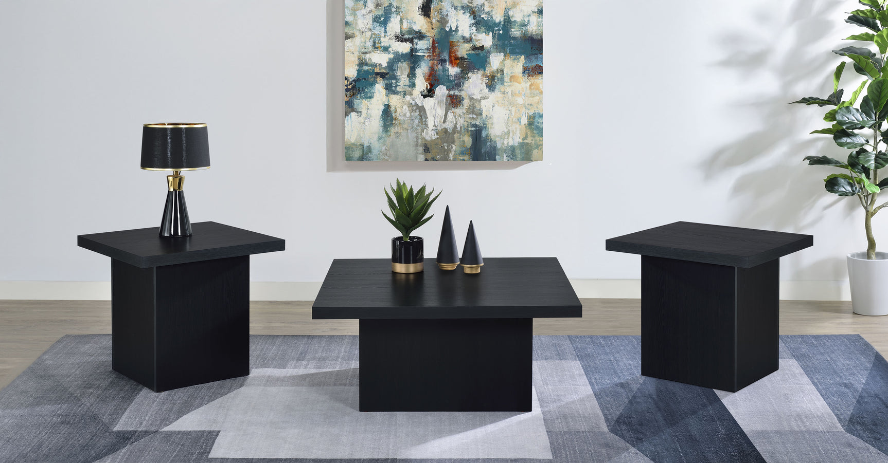Tampa Furniture Outlet - Coaster - Devar 3-piece Square Cocktail Coffee End Table Set Black - 706408-S3