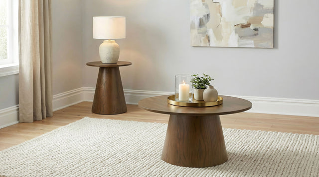 Tampa Furniture Outlet - Coaster - Franklin 2-piece Round Pedestal Coffee Table Set Dark Brown - 706438-S2