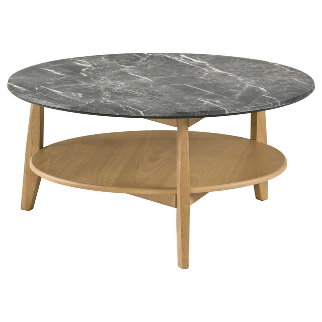 Tampa Furniture Outlet - Coaster - Bradley Round SmartTop Cocktail Coffee Table Grey and Natural - 706448