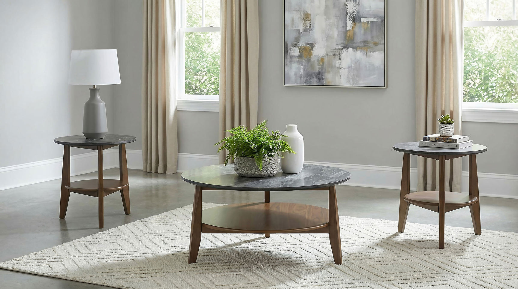 Tampa Furniture Outlet - Coaster - Bradley 3-Piece Round SmartTop Coffee Table Set Smokey Grey and Brown - 706458-S3