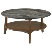 Tampa Furniture Outlet - Coaster - Bradley Round SmartTop Cocktail Coffee Table Smokey Grey and Brown - 706458