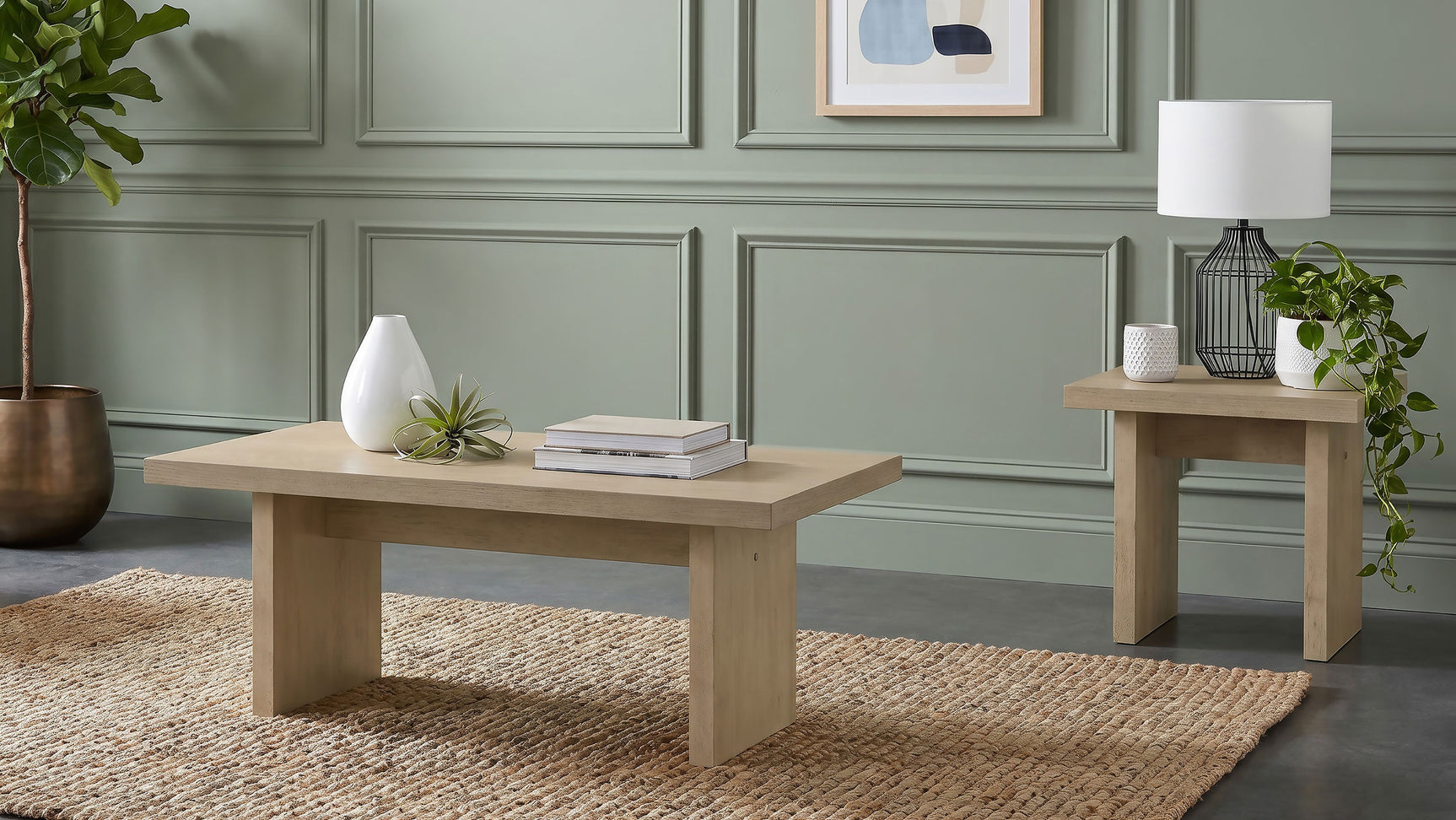 Tampa Furniture Outlet - Coaster - Decker 2-piece Coffee and End Table Set Natural Oak - 706468-S2