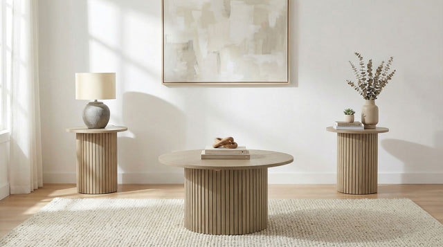 Tampa Furniture Outlet - Coaster - Hamlyn 3-piece Round Fluted Coffee and End Table Set Natural Oak - 706498-S3