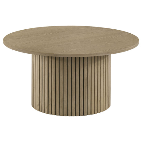 Tampa Furniture Outlet - Coaster - Hamlyn Round Fluted Occasional Cocktail Coffee Table Natural Oak - 706498
