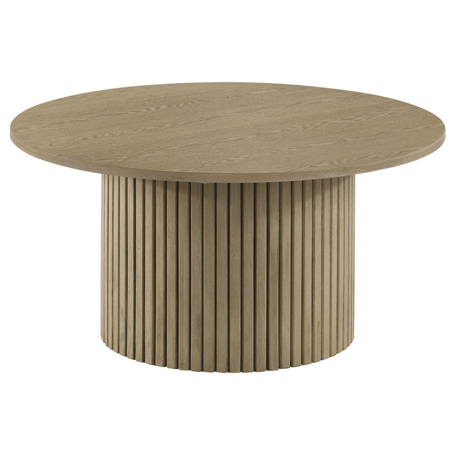 Tampa Furniture Outlet - Coaster - Hamlyn Round Fluted Occasional Cocktail Coffee Table Natural Oak - 706498
