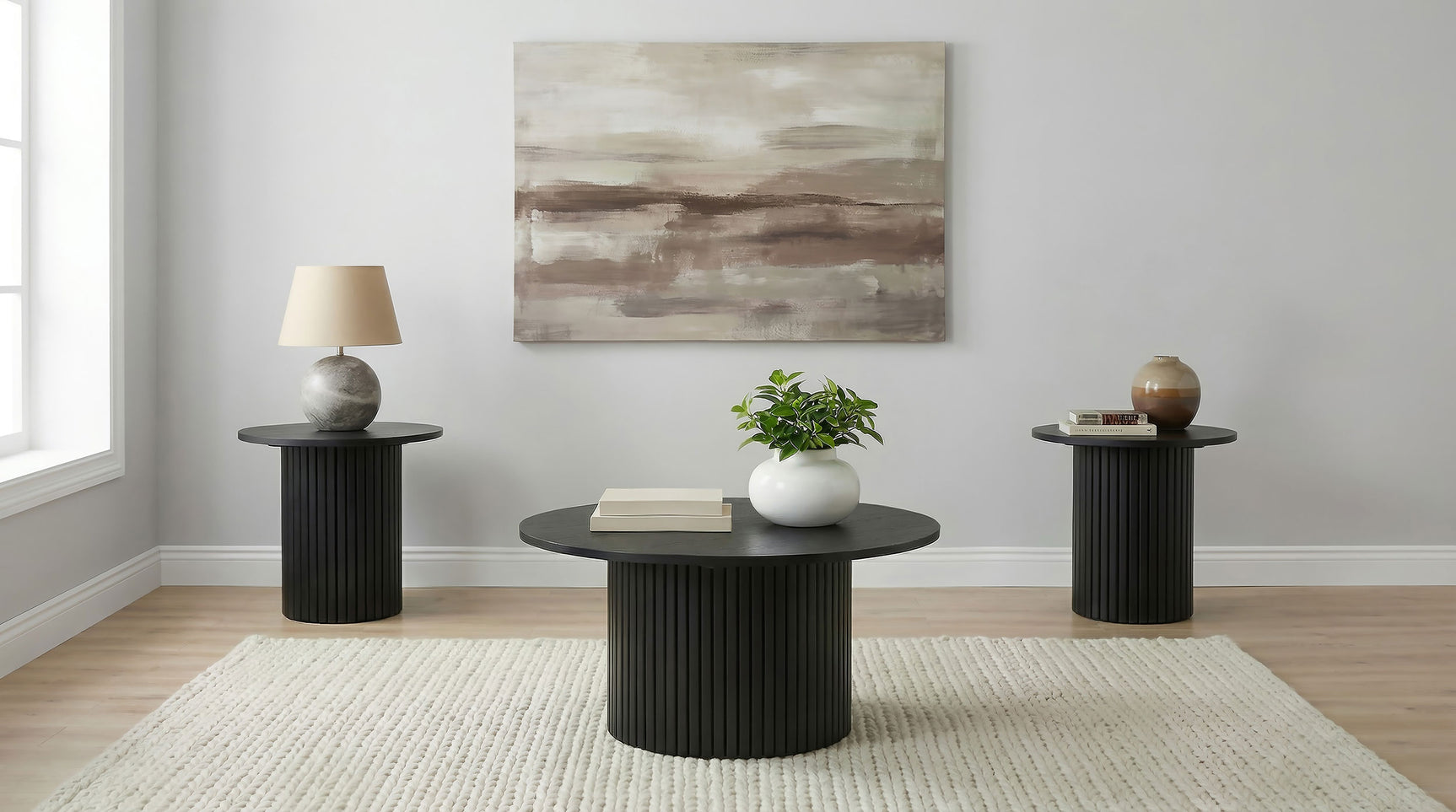 Tampa Furniture Outlet - Coaster - Hamlyn 3-piece Round Fluted Coffee and End Table Set Black - 706508-S3