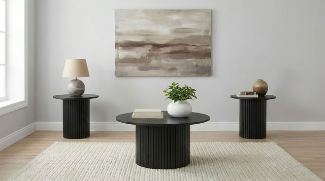 Tampa Furniture Outlet - Coaster - Hamlyn 3-piece Round Fluted Coffee and End Table Set Black - 706508-S3