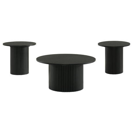Hamlyn 3-piece Round Fluted Coffee and End Table Set Black