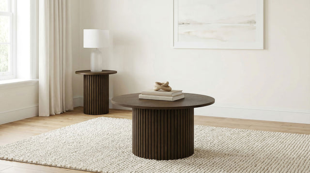 Tampa Furniture Outlet - Coaster - Hamlyn 2-piece Round Fluted Coffee and End Table Set Walnut - 706518-S2