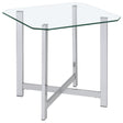 Tampa Furniture Outlet - Coaster - Cronin Square Tempered Glass Top Side End Table Chrome - 706567