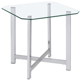 Tampa Furniture Outlet - Coaster - Cronin Square Tempered Glass Top Side End Table Chrome - 706567