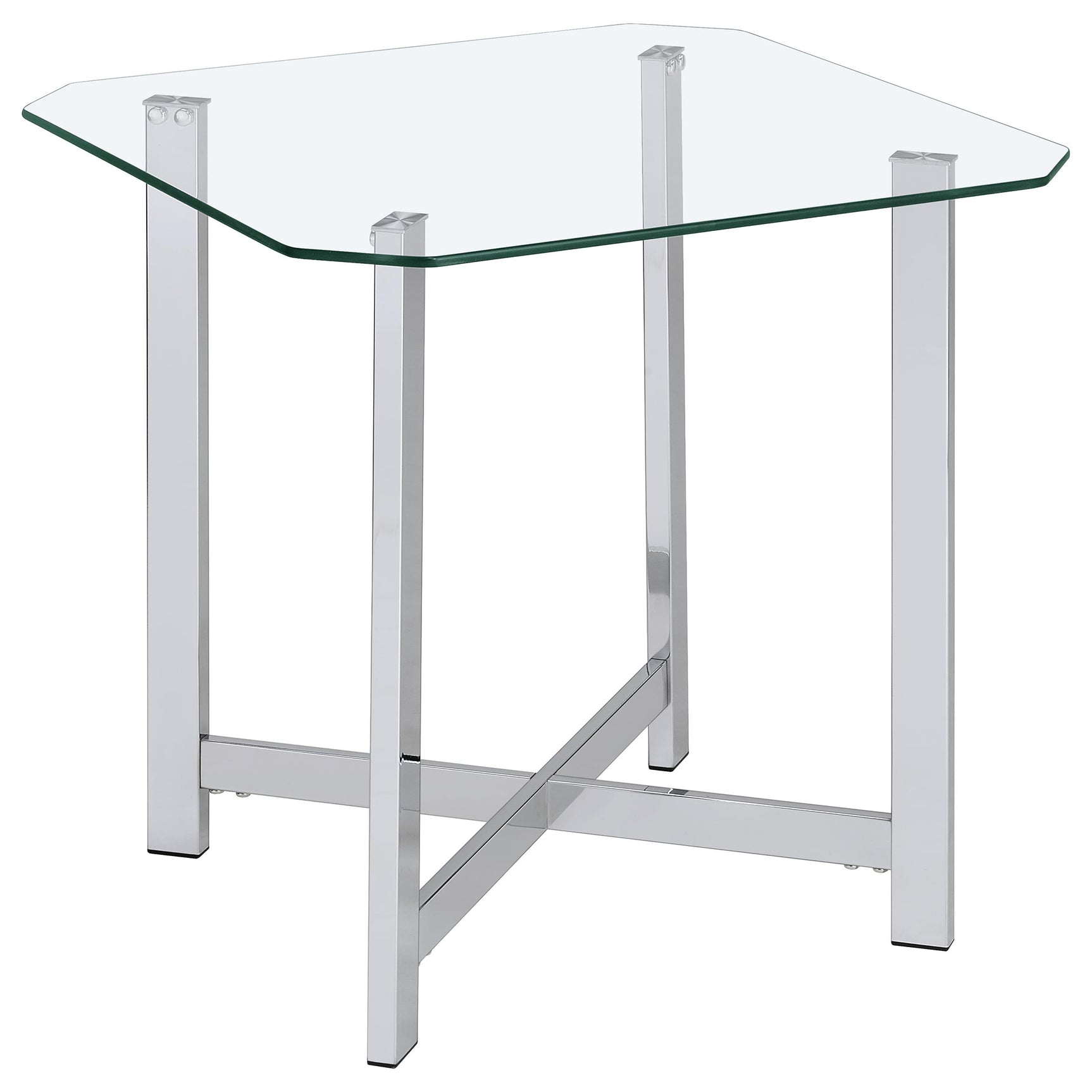 Tampa Furniture Outlet - Coaster - Cronin Square Tempered Glass Top Side End Table Chrome - 706567