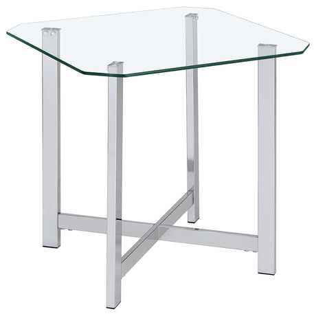 Tampa Furniture Outlet - Coaster - Cronin Square Tempered Glass Top Side End Table Chrome - 706567