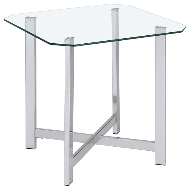 Tampa Furniture Outlet - Coaster - Cronin Square Tempered Glass Top Side End Table Chrome - 706567