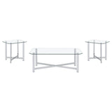 Cronin 3-piece Tempered Glass Top Coffee Table Set Chrome
