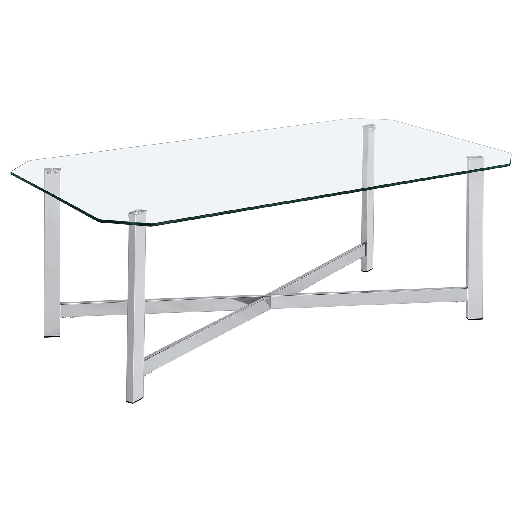 Tampa Furniture Outlet - Coaster - Cronin Rectangular Tempered Glass Top Cocktail Coffee Table Chrome - 706568