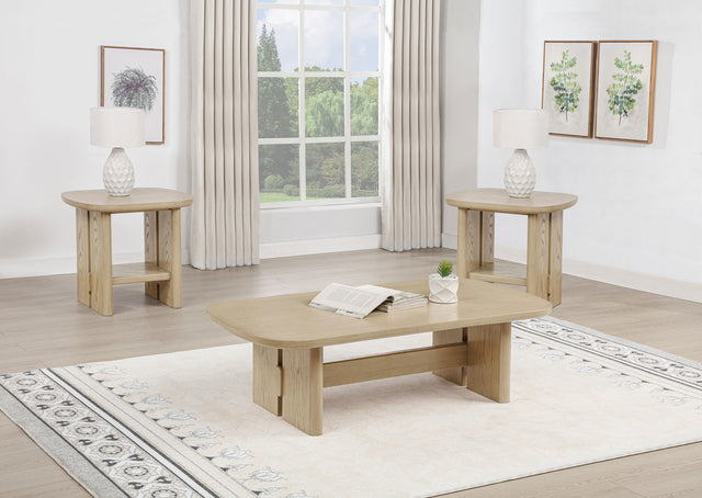 Tampa Furniture Outlet - Coaster - Kailani 3-piece Coastal Coffee and End Table Set Beige Oak - 706588-S3