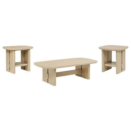 Kailani 3-piece Coastal Coffee and End Table Set Beige Oak