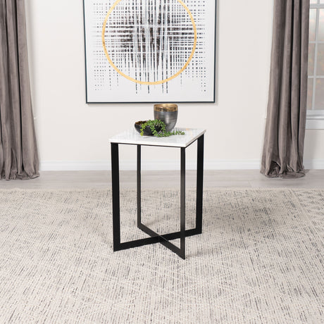 Tobin Square Marble Top End Table White and Black - Tampa Furniture Outlet
