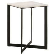 Tampa Furniture Outlet - Coaster - Tobin Square Marble Top End Table White and Black - 707697