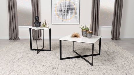 Tampa Furniture Outlet - Coaster - Tobin 2-piece Marble Top Coffee and End Table Set White - 707698-S2