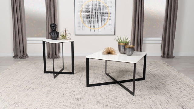 Tampa Furniture Outlet - Coaster - Tobin 2-piece Marble Top Coffee and End Table Set White - 707698-S2