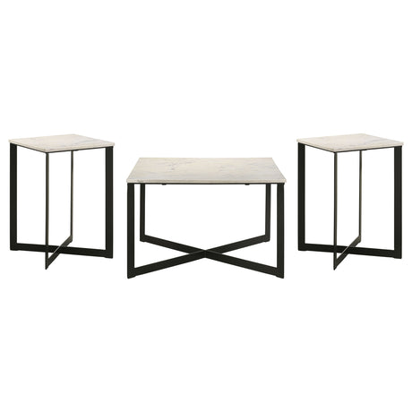 Tobin 3-piece Marble Top Coffee and End Table Set White - Tampa Furniture Outlet