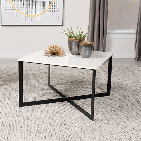 Tobin Square Marble Top Coffee Table White and Black - Tampa Furniture Outlet