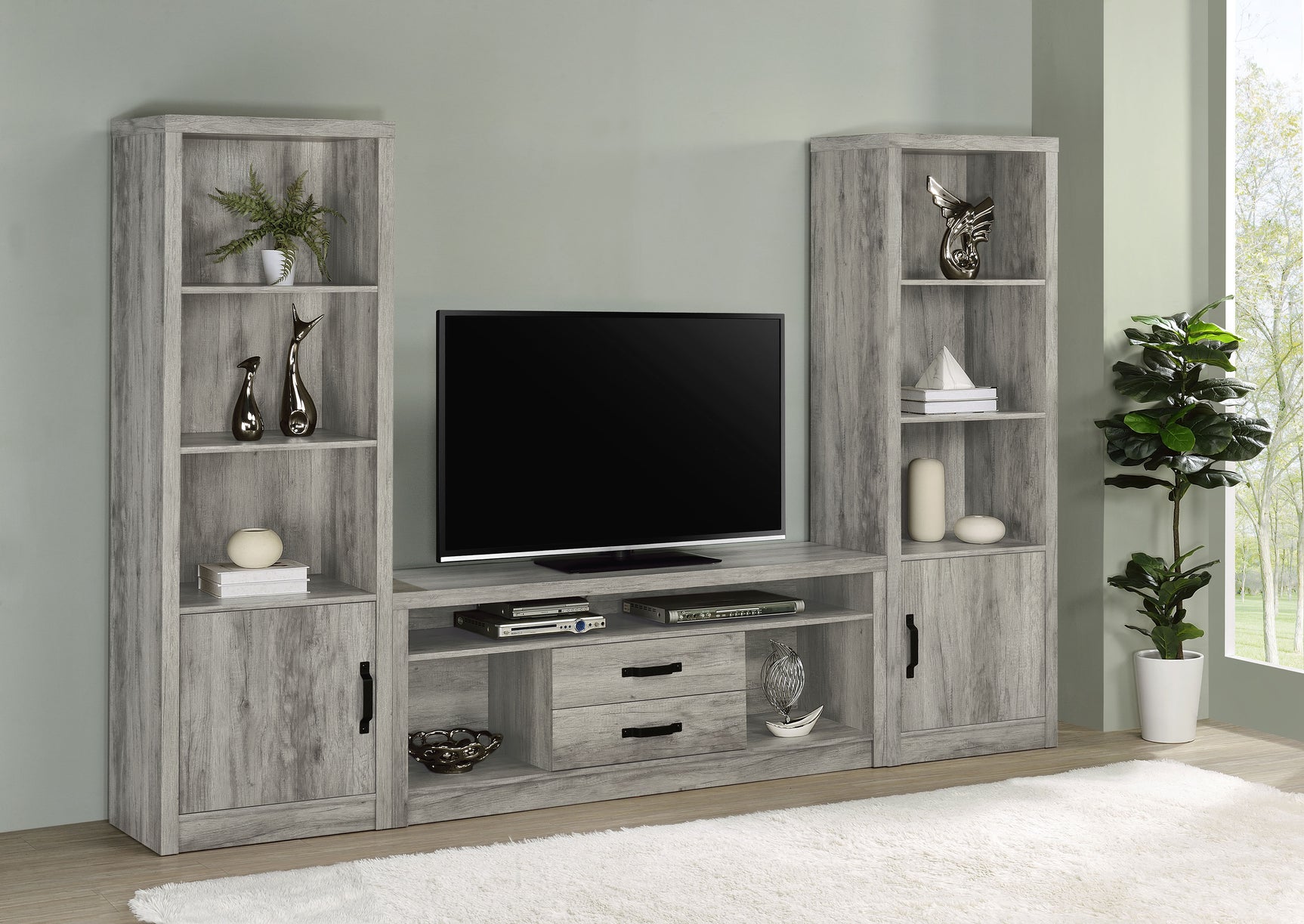 Burke 4-shelf Engineered Wood Media Tower Grey Driftwood - Tampa Furniture Outlet