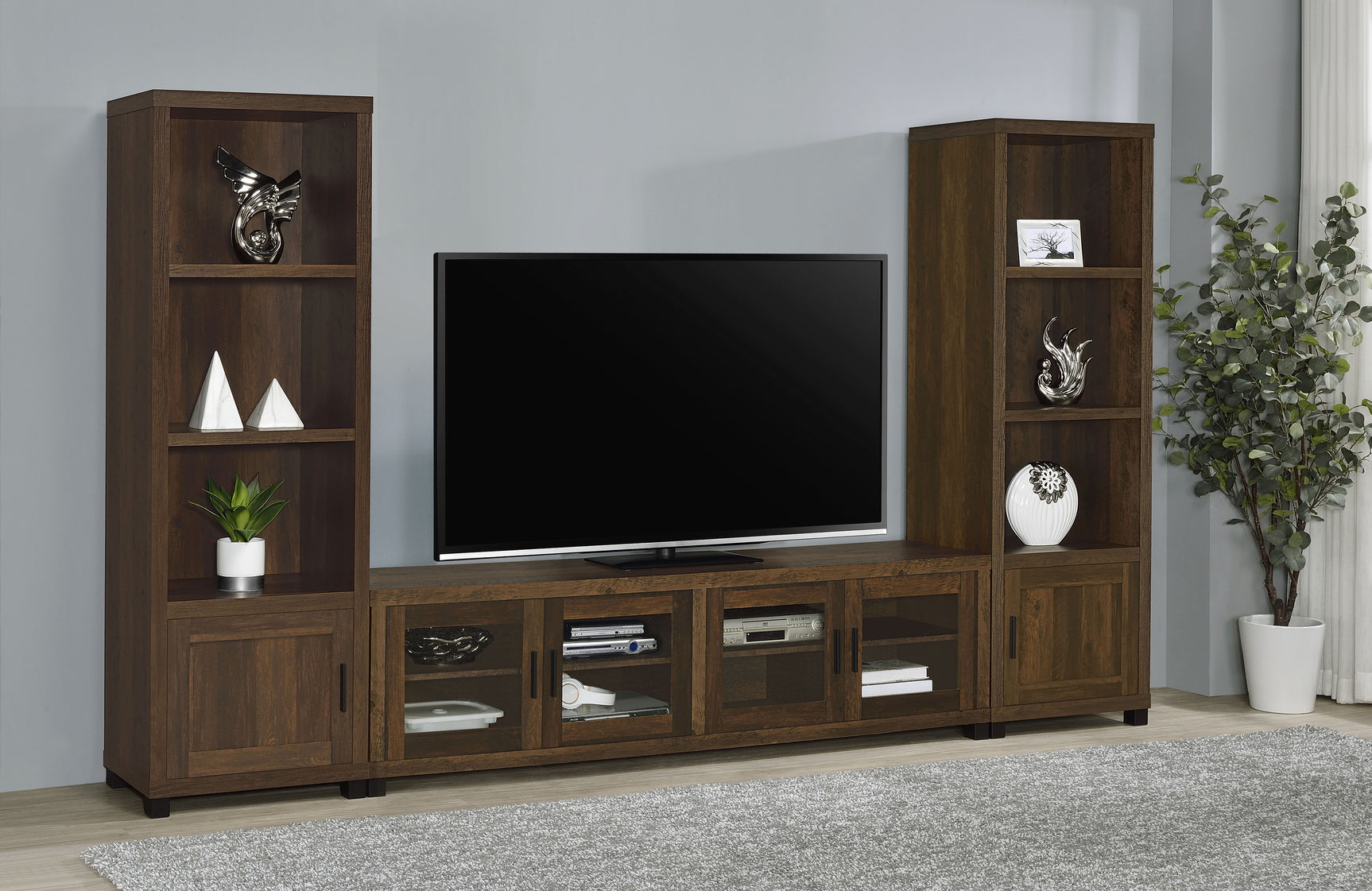 Sachin 3-shelf Engineered Wood Media Tower Dark Pine - Tampa Furniture Outlet