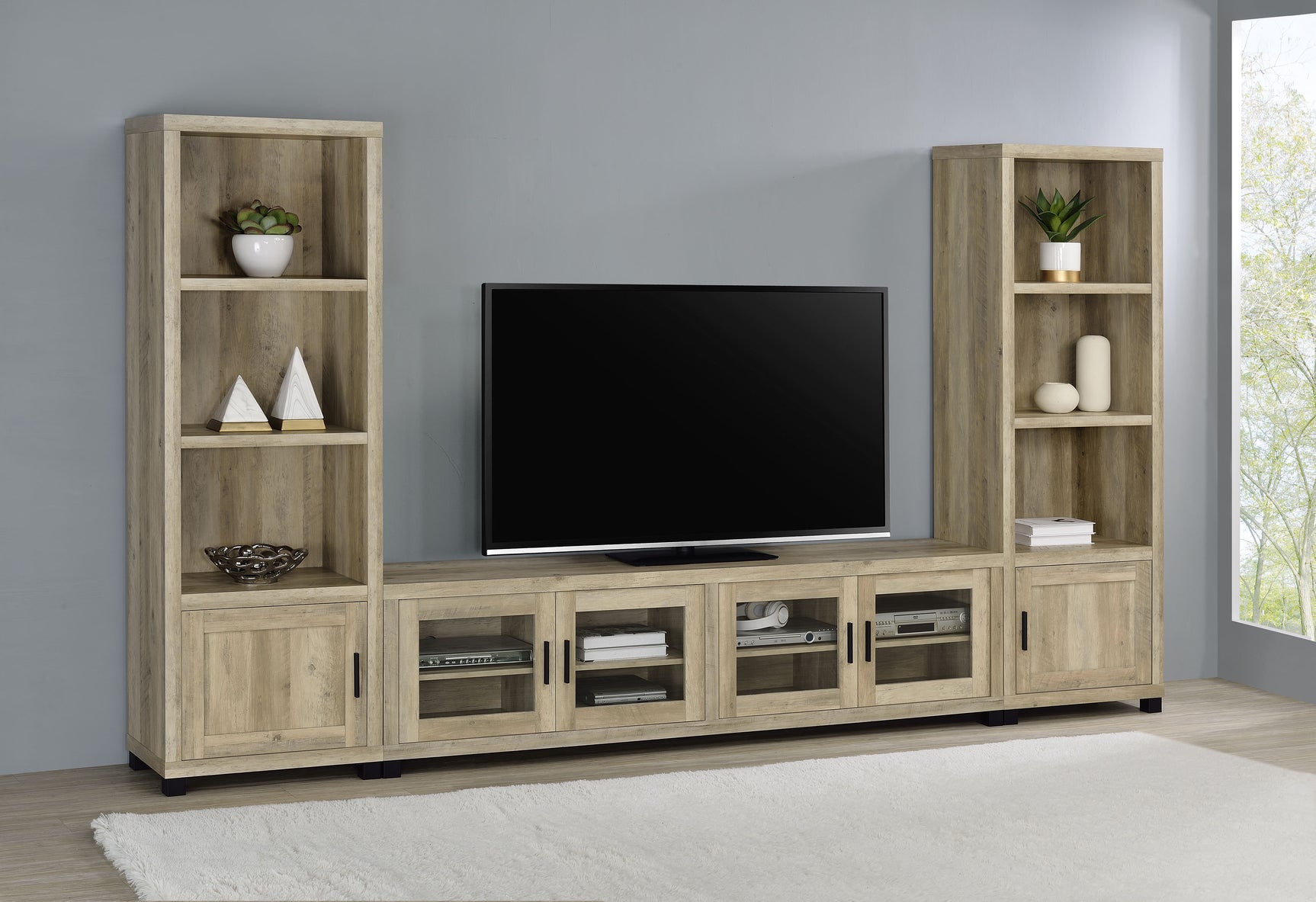 Sachin 3-shelf Engineered Wood Media Tower Distressed Pine - Tampa Furniture Outlet